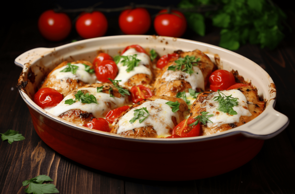 Kurczak zapiekany z pomidorami i mozzarellą