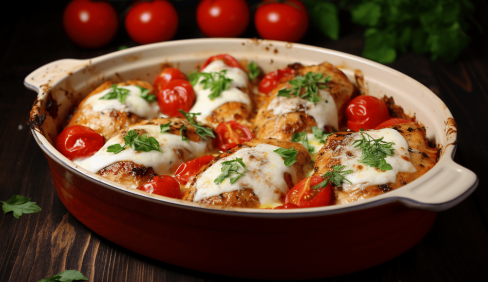 Kurczak zapiekany z pomidorami i mozzarellą